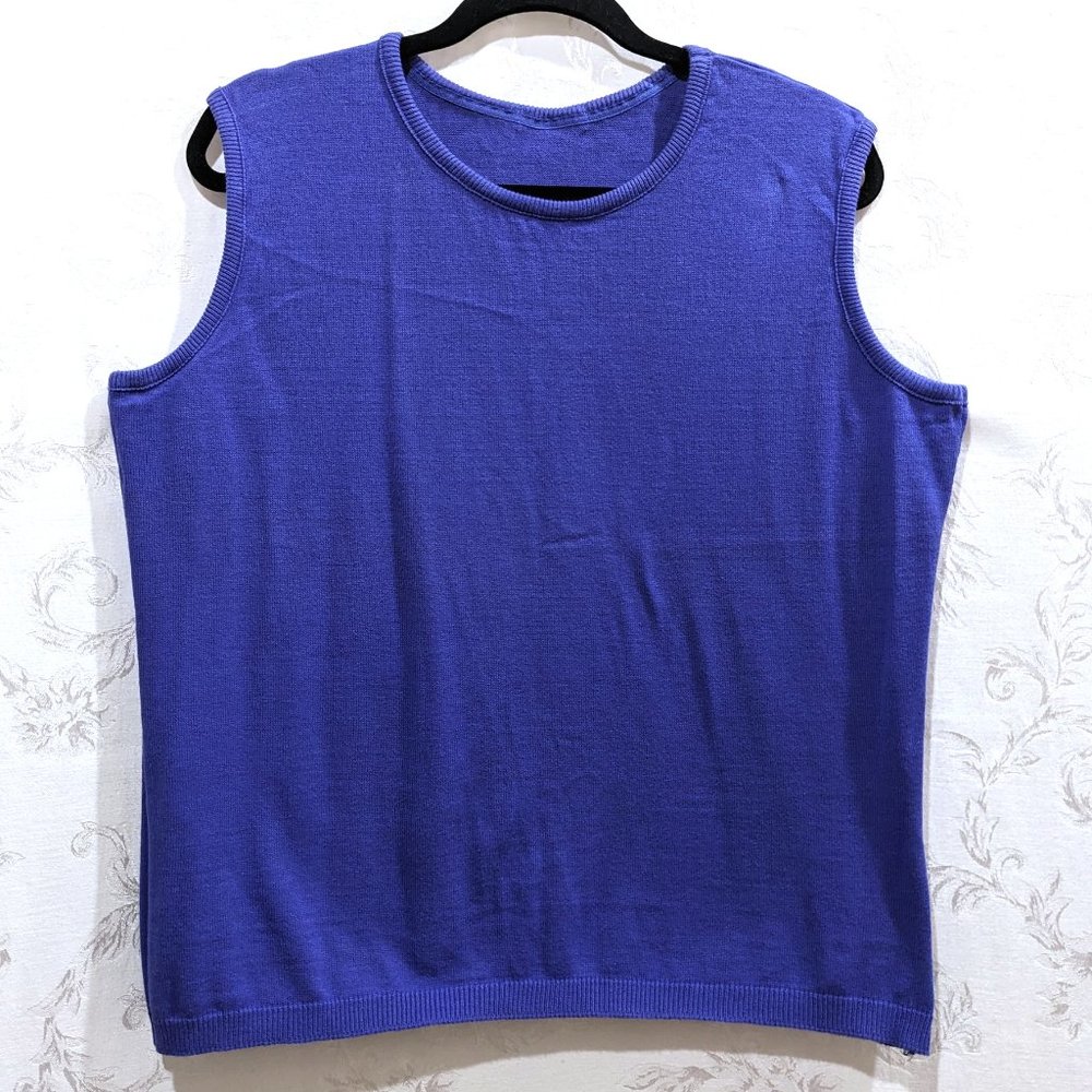 Vintage 80s Cotton Sleeveless Sweater Vest 22W Jewel Neck Comfy Cozy Periwinkle